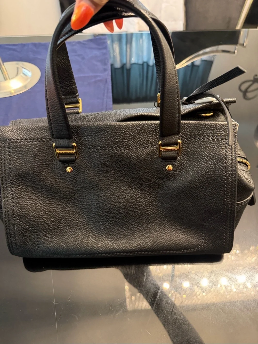 Marc Jacobs Black Pebbled Leather Satchel with Gold Hardware